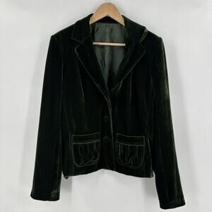 Vintage Y2K Forest Green Velvet Blazer Size L Dark Academia Jewel Toned